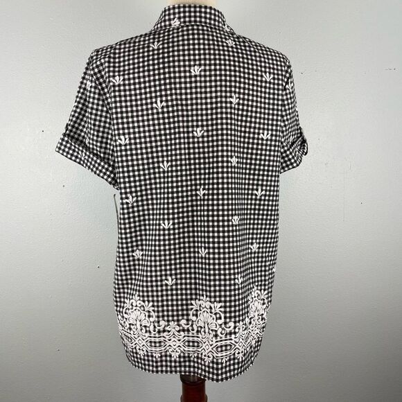 NWT Alfred Dunner Black and White Gingham Button Down Shirt Size S - Picture 6 of 7